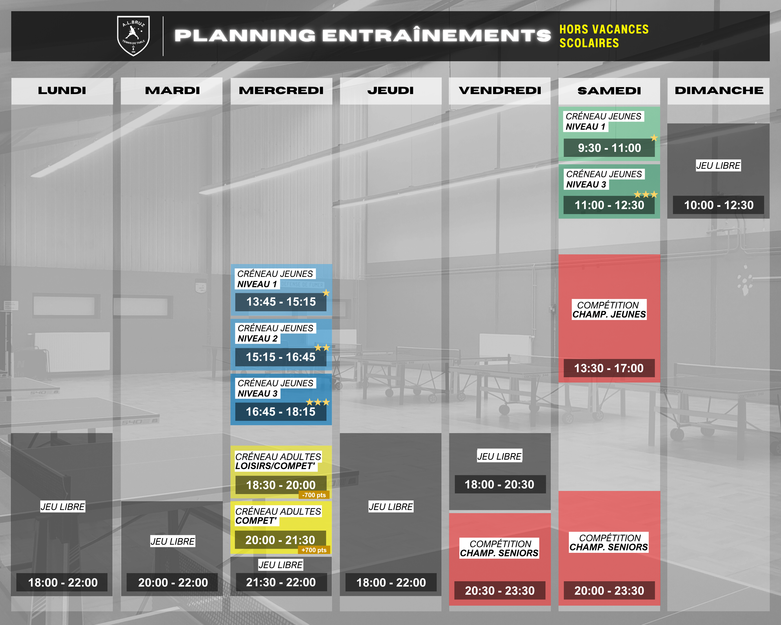 Planning Entraînements