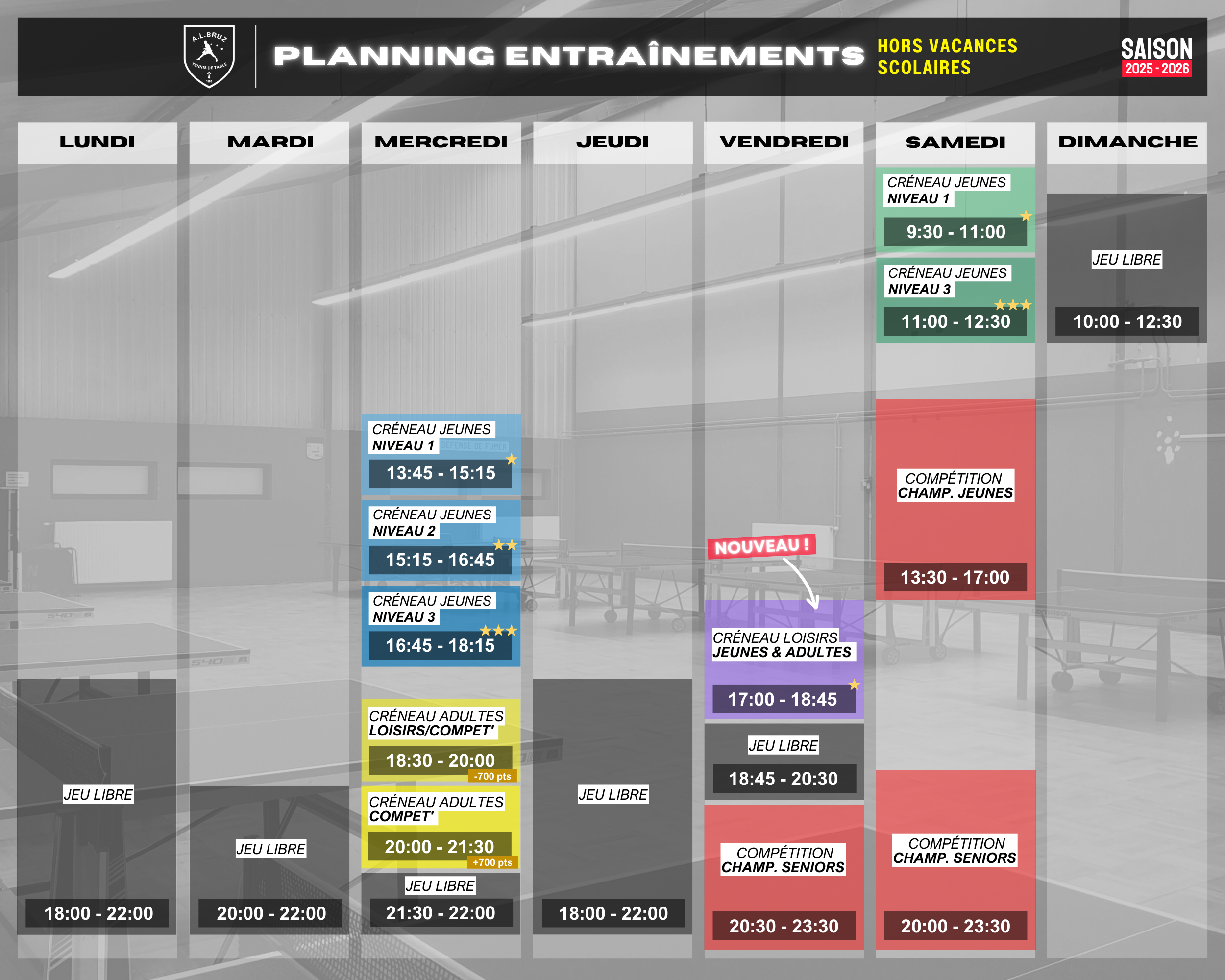Planning Entraînements